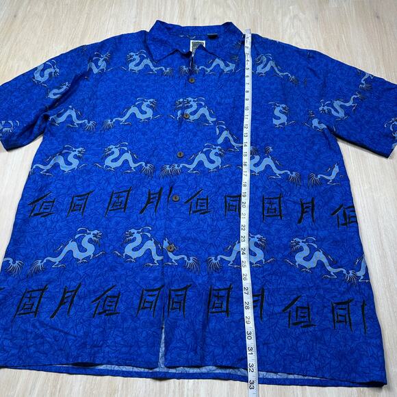 Ocean Current Dragon Blue Rayon Made in Korea Chinese Symbol Print Shirt XL - Picture 8 of 13